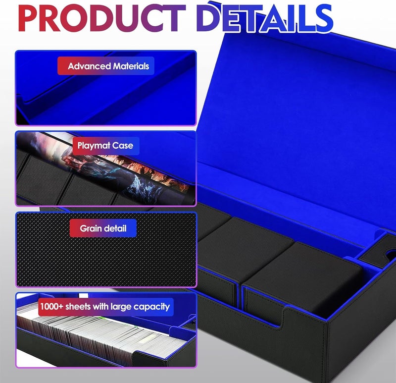 Scimi Premium Trading Card Storage Case TCG Deck Box Holds 800+ Sleeved Cards for MTG, YuGiOh, Uno, Sport with Strong Magnet Closure (Black/Blue) - Image 5